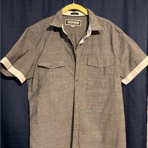 PD&C Men's Casual Gray Button Down Shirt